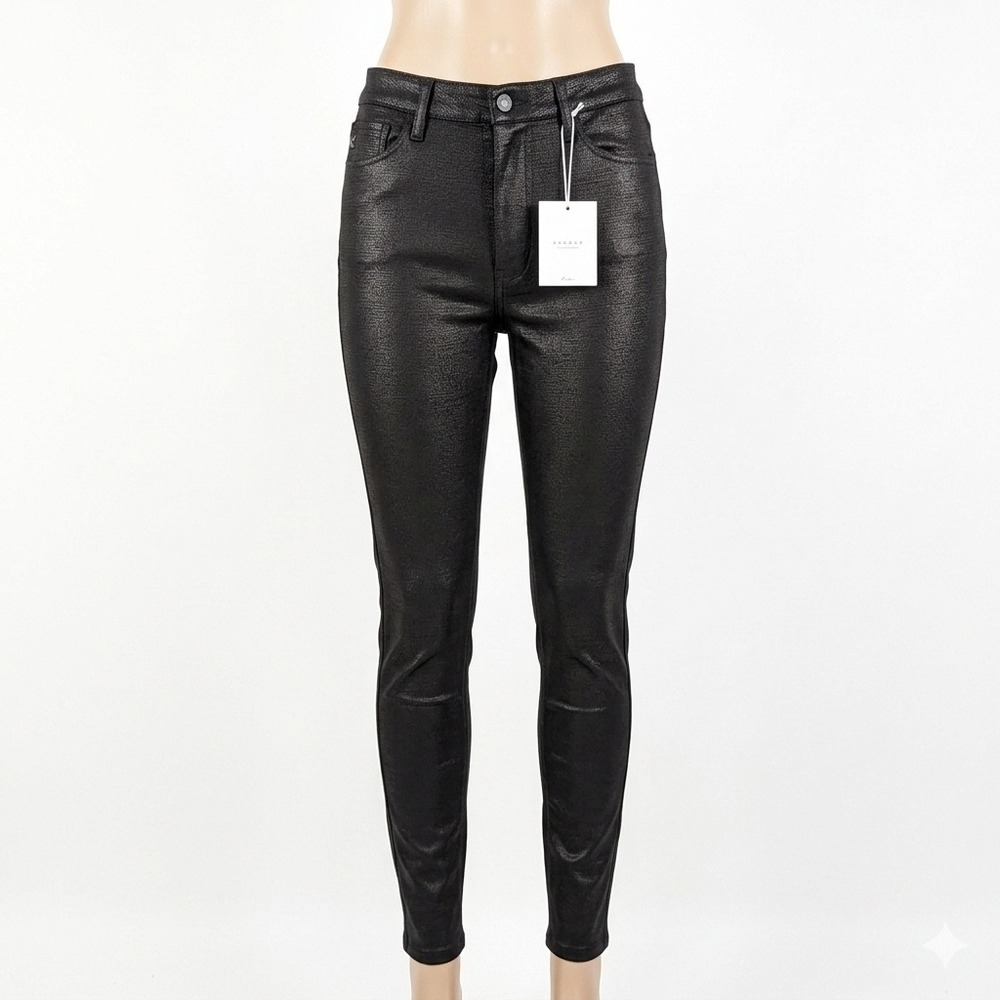 KanCan High Rise Super Skinny Jeans Womens 9/28 Black Coated Metallic Edgy Party